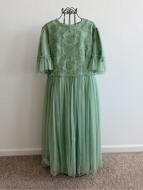 JessaKae Sage Green Embroidered Tulle Dress